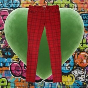 Mudd Y2K Punk Emo Goth Alternative Red & Black Plaid Skinny Pants Size M